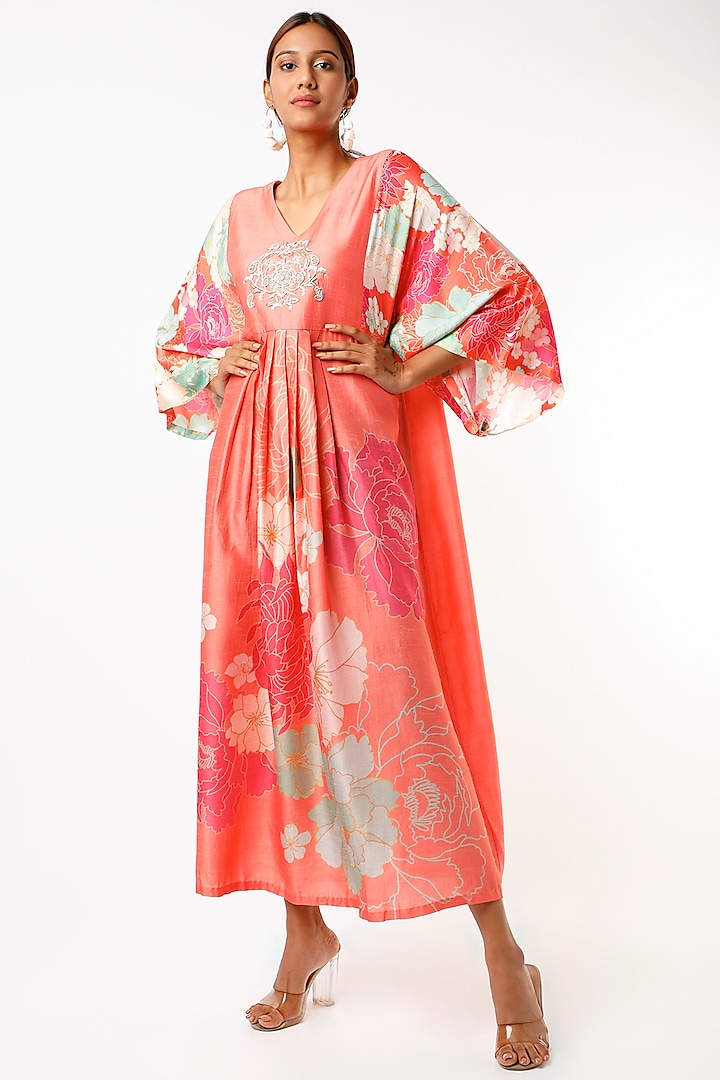 Orange Floral Printed Tunic by Archana Shah