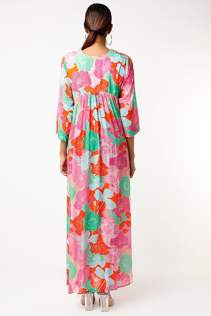 Fuchsia Floral Printed Maxi Vacation Dress by Archana Shah at Pernia's Pop Up Shop