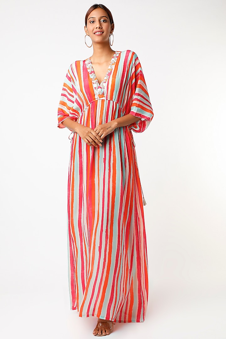 Fuchsia Striped Kimono Kaftan by Archana Shah