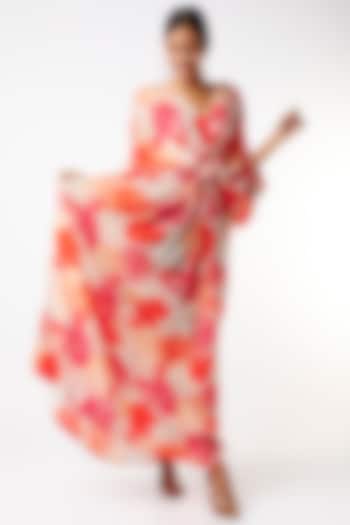 White & Orange Printed Kimono Kaftan  by Archana Shah at Pernia's Pop Up Shop