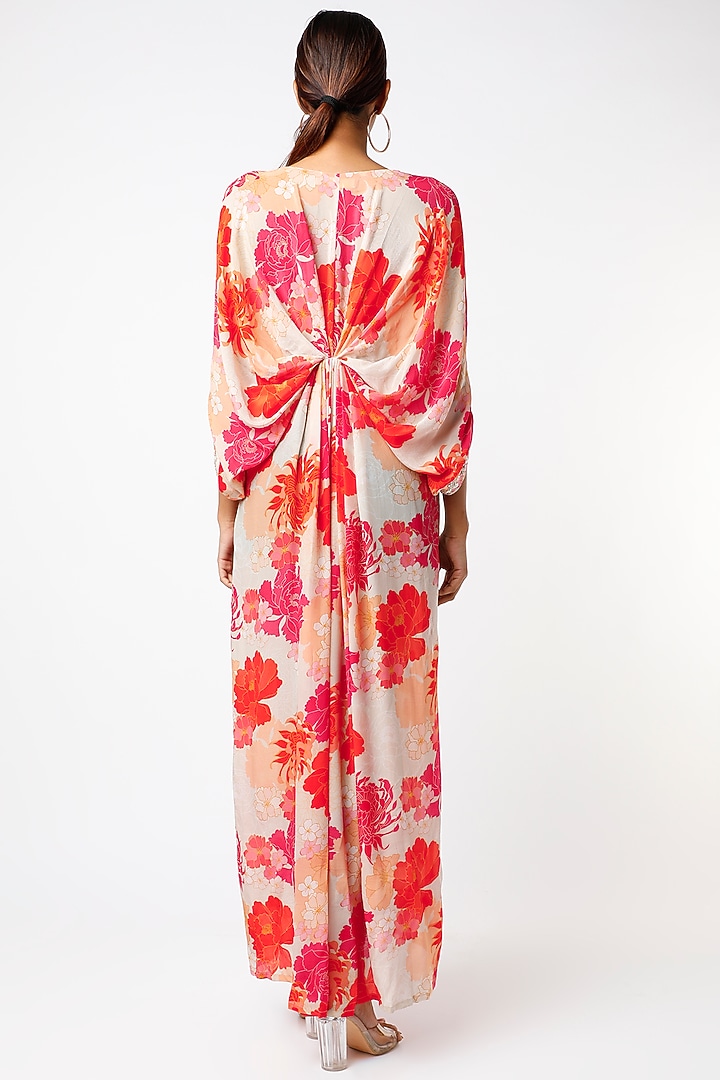 White & Orange Printed Kimono Kaftan  by Archana Shah at Pernia's Pop Up Shop