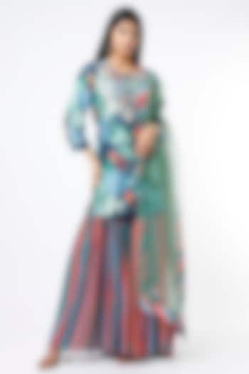 Multi-Colored Silk & Crepe Printed Gharara Set by Archana Shah