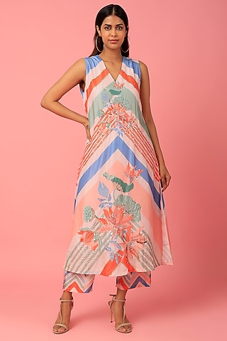 Pink Printed Kurta Set by Archana Shah