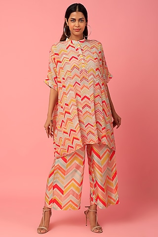 Orange Embroidered Short Kurta Set by Archana Shah