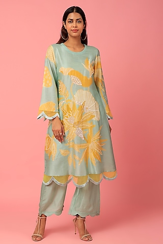 Green Printed Kurta Set by Archana Shah