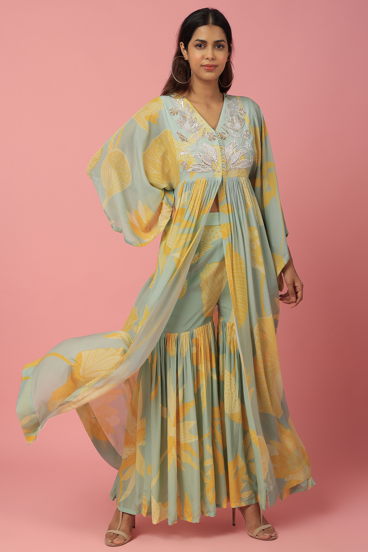 Green Printed Party Wear Sharara Set by Archana Shah at Pernia's Pop Up Shop