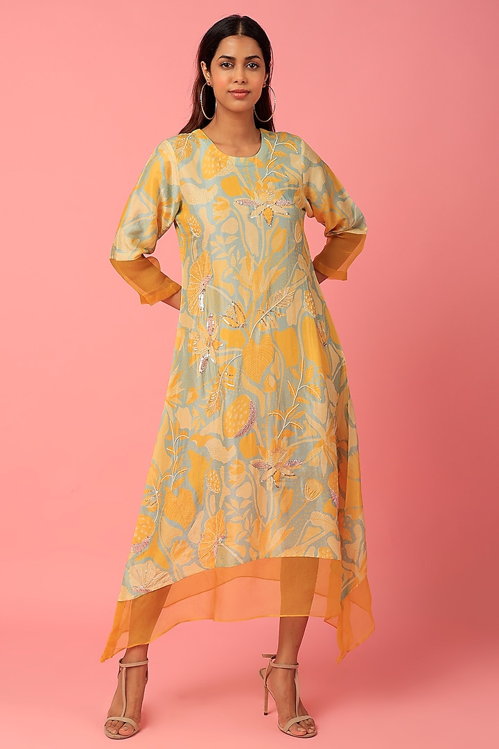 Yellow Floral Printed Tunic by Archana Shah