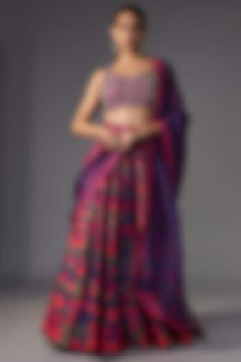 Purple Blended Silk Floral Printed Wedding Lehenga Set by Archana Shah at Pernia's Pop Up Shop