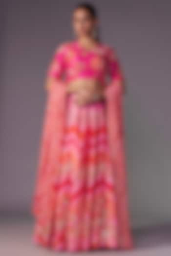 Pink Blended Silk Floral Printed Wedding Lehenga Set by Archana Shah at Pernia's Pop Up Shop