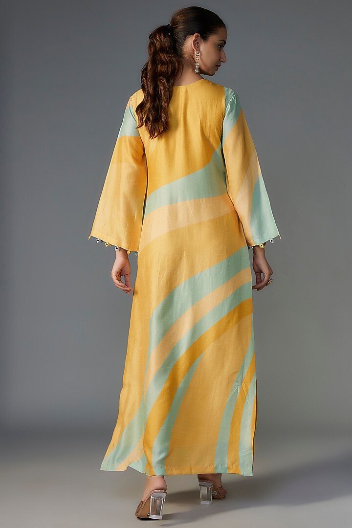 Mint & Yellow Silk Floral Printed Maxi Vacation Dress by Archana Shah at Pernia's Pop Up Shop