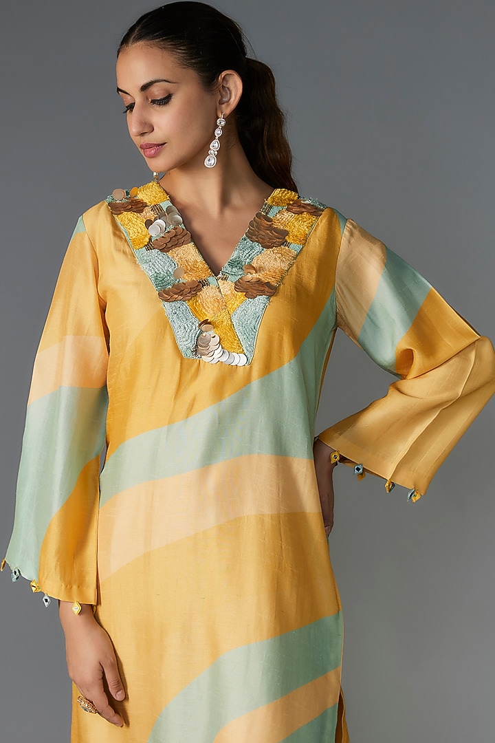 Mint & Yellow Silk Floral Printed Maxi Vacation Dress by Archana Shah at Pernia's Pop Up Shop