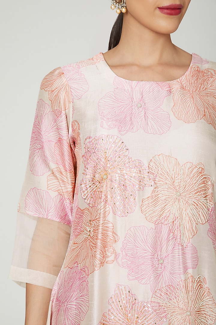 White & Pink Floral Printed Tunic by Archana Shah at Pernia's Pop Up Shop