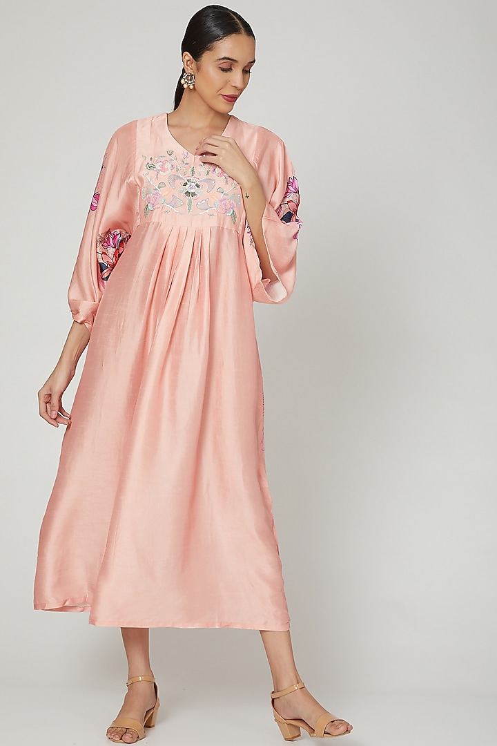 Peach Floral & Aari Embroidered Tunic by Archana Shah