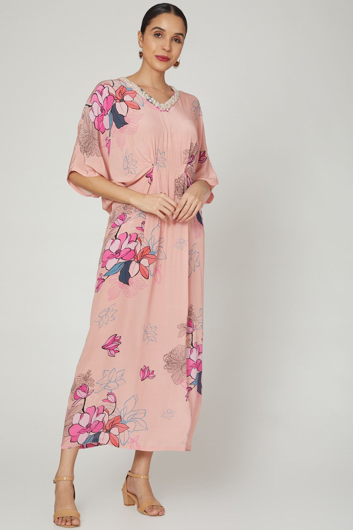 Peach Floral Printed Kaftan by Archana Shah at Pernia's Pop Up Shop