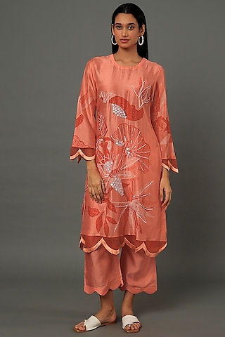 Pink Printed Kurta Set by Archana Shah
