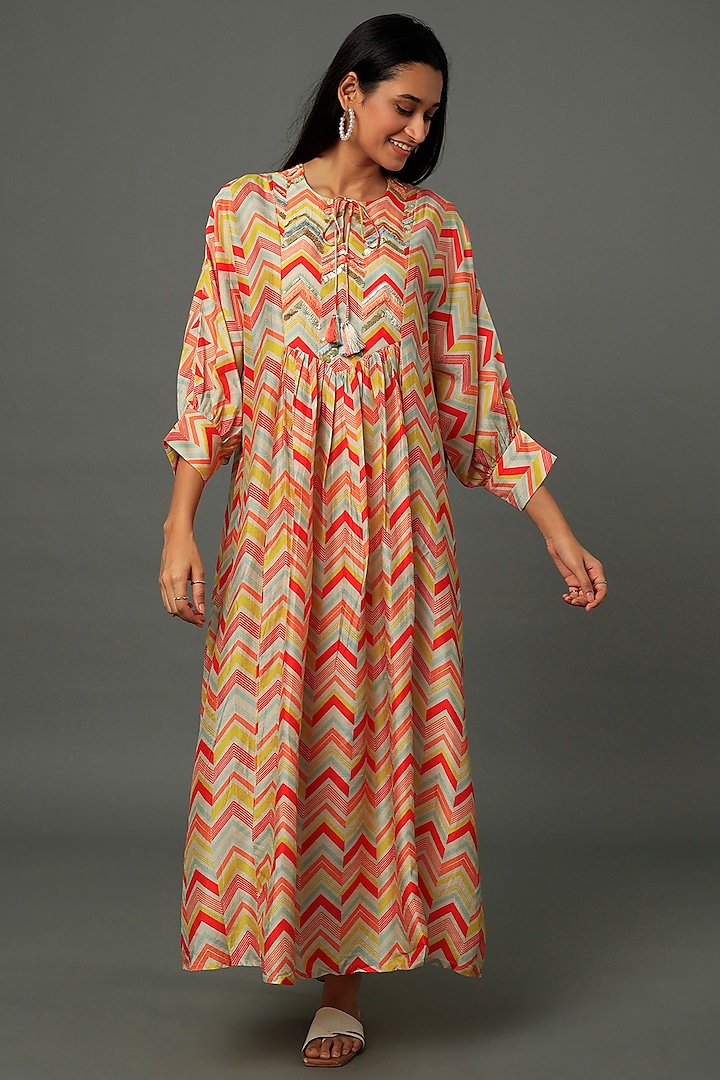 Multi Coloured Crepe Maxi Vacation Dress by Archana Shah at Pernia's Pop Up Shop