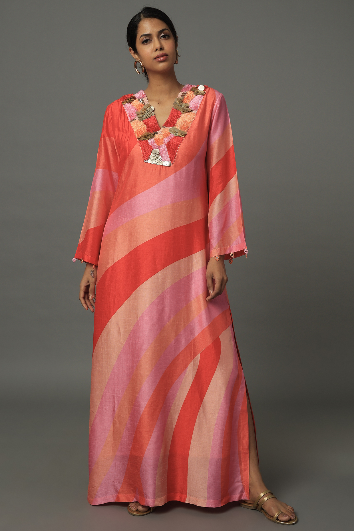Multi-Colored Habutai Silk Kaftan by Archana Shah at Pernia's Pop Up Shop
