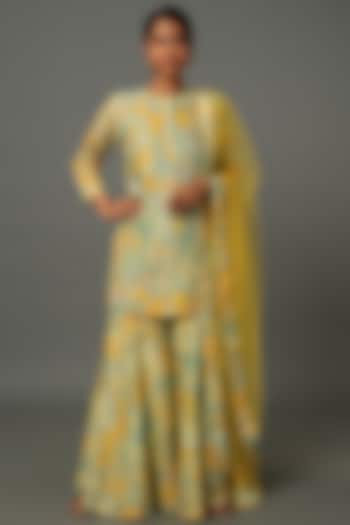 Mint Green & Yellow Printed Wedding Sharara Set by Archana Shah at Pernia's Pop Up Shop