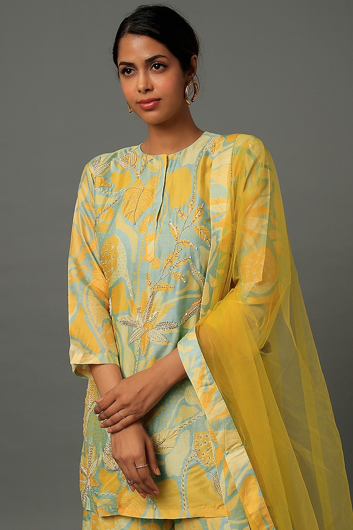 Mint Green & Yellow Printed Wedding Sharara Set by Archana Shah at Pernia's Pop Up Shop