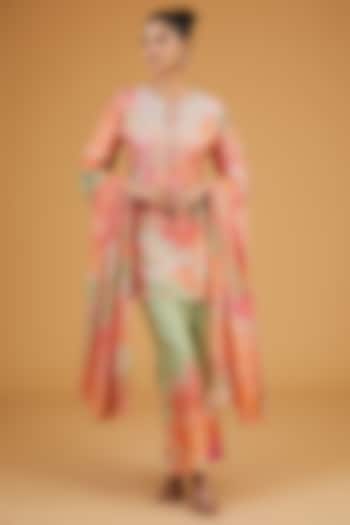 Green Bemberg Silk Printed Wedding Sharara Set by Archana Shah at Pernia's Pop Up Shop