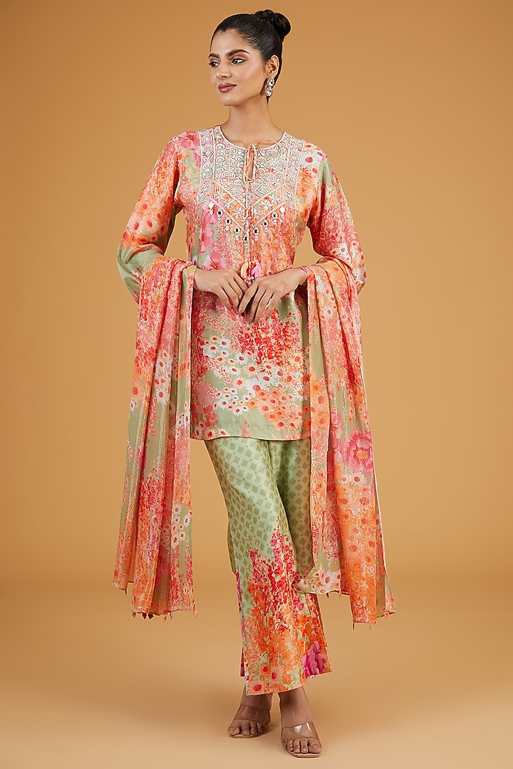 Green Bemberg Silk Printed Wedding Sharara Set by Archana Shah at Pernia's Pop Up Shop