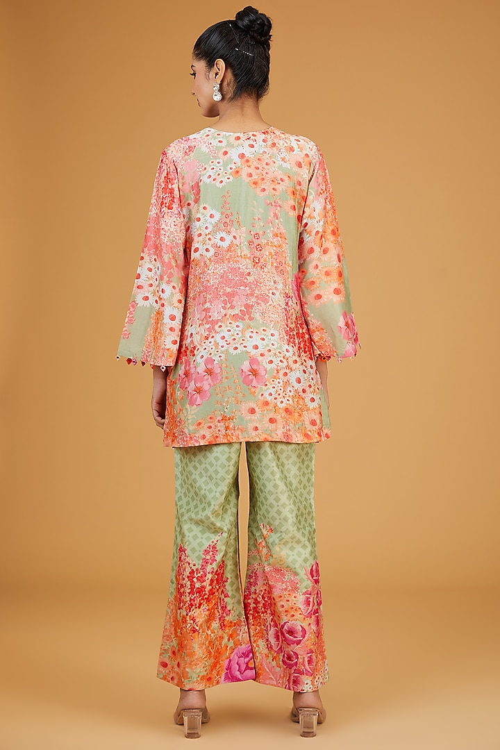Green Bemberg Silk Printed Wedding Sharara Set by Archana Shah at Pernia's Pop Up Shop