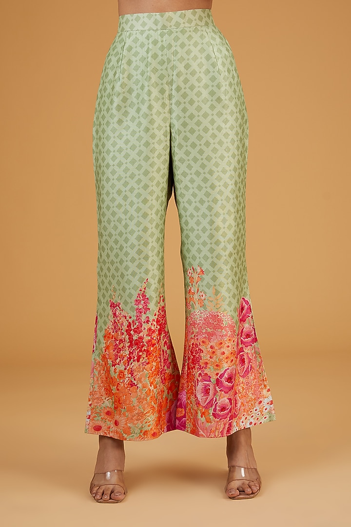 Green Bemberg Silk Printed Wedding Sharara Set by Archana Shah at Pernia's Pop Up Shop