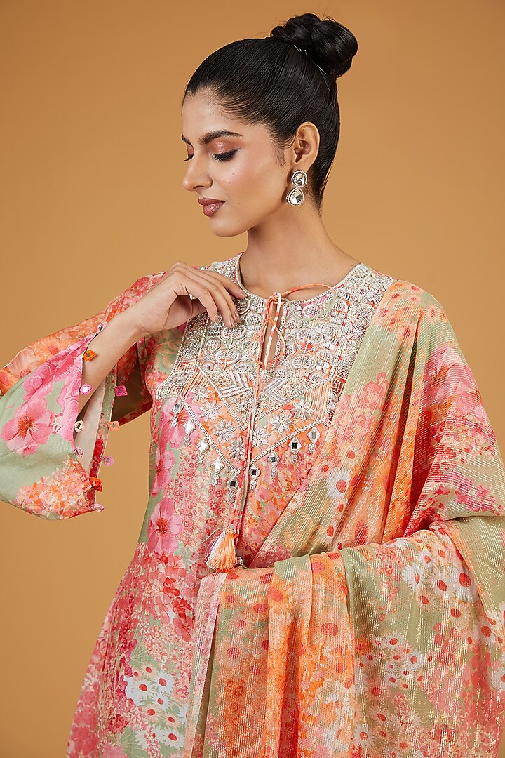 Green Bemberg Silk Printed Wedding Sharara Set by Archana Shah at Pernia's Pop Up Shop