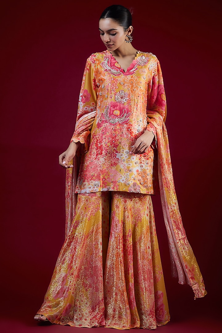 Multi-Colored Georgette Printed Party Wear Sharara Set by Archana Shah at Pernia's Pop Up Shop
