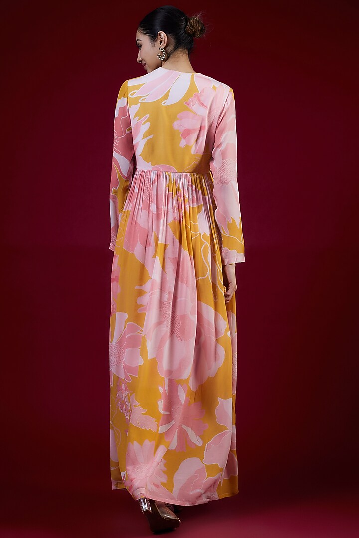 Blush Pink & Orange Bemberg Crepe Sequins Embroidered Party Wear Anarkali Set by Archana Shah at Pernia's Pop Up Shop