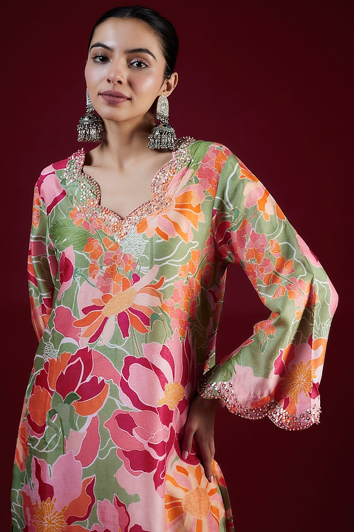 Multi-Colored Bemberg Silk Sequins Embroidered Kurta Set by Archana Shah at Pernia's Pop Up Shop