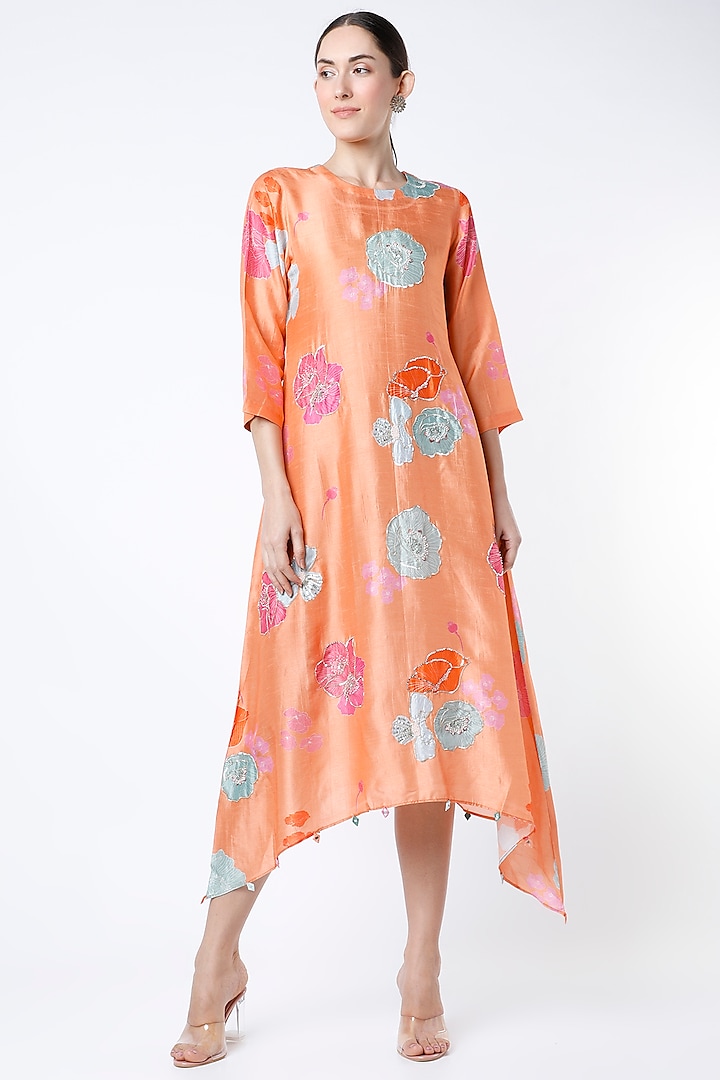 Orange Printed & Embroidered Tunic by Archana Shah