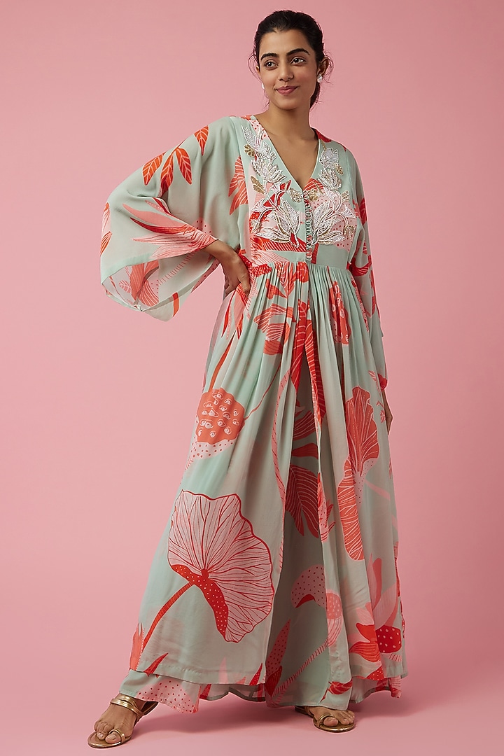 Blue Tropical Printed Wedding Sharara Set by Archana Shah at Pernia's Pop Up Shop