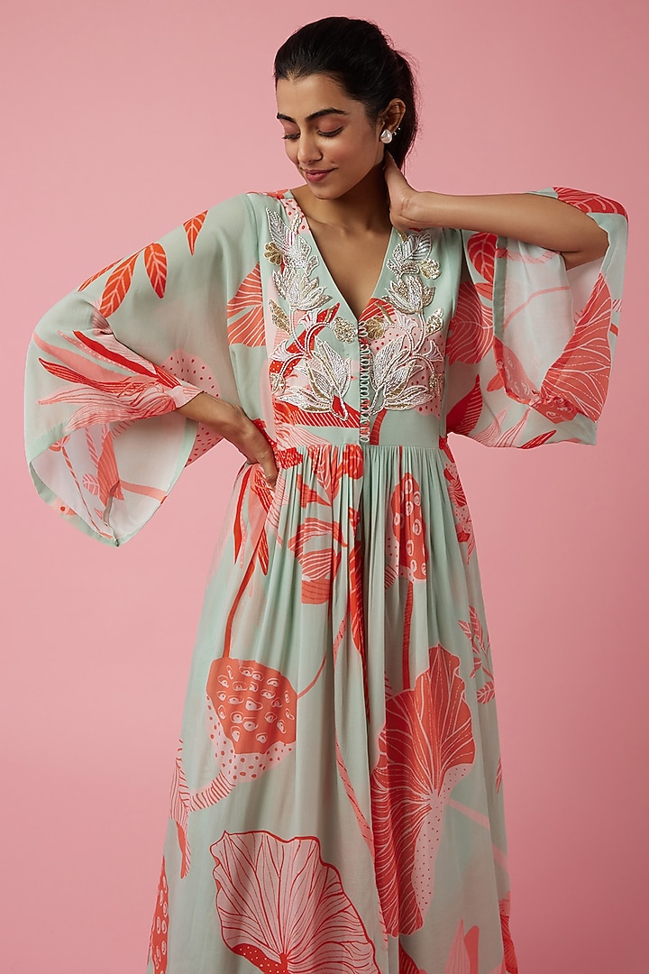 Blue Tropical Printed Wedding Sharara Set by Archana Shah at Pernia's Pop Up Shop