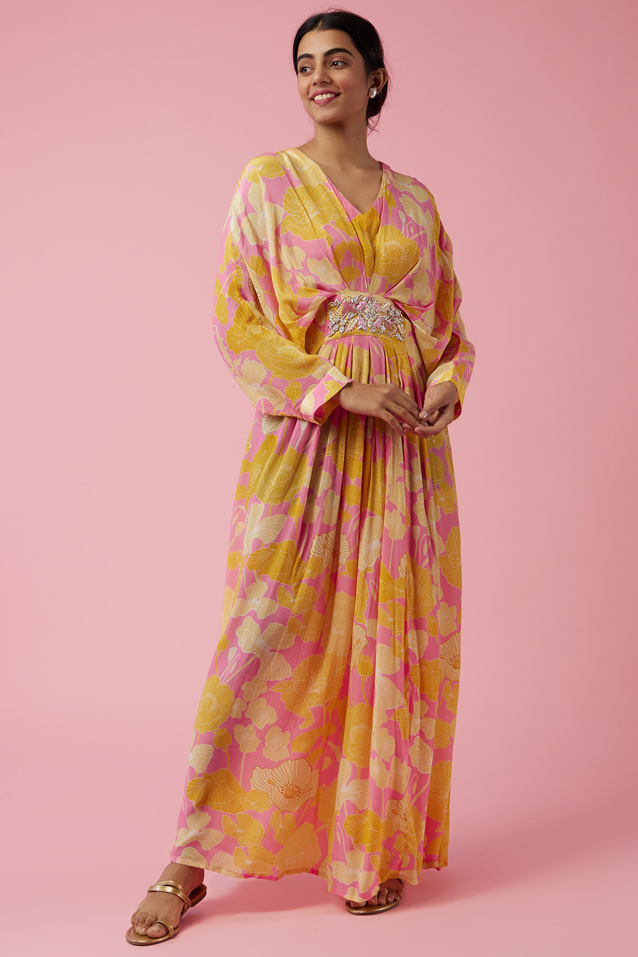 Yellow Printed Kaftan by Archana Shah at Pernia's Pop Up Shop