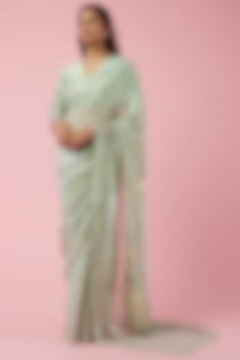 Mint Green Georgette Wedding Saree Set by Archana Shah at Pernia's Pop Up Shop