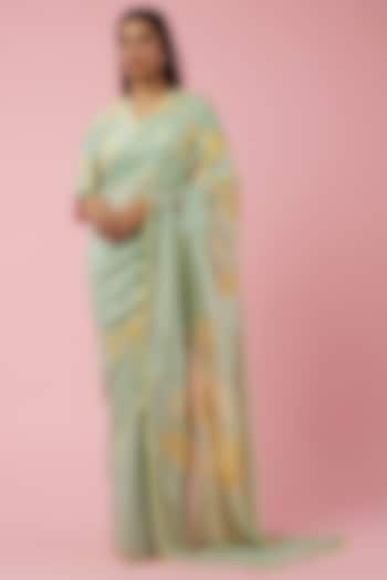 Powder Blue Georgette Floral Printed Wedding Saree Set by Archana Shah at Pernia's Pop Up Shop