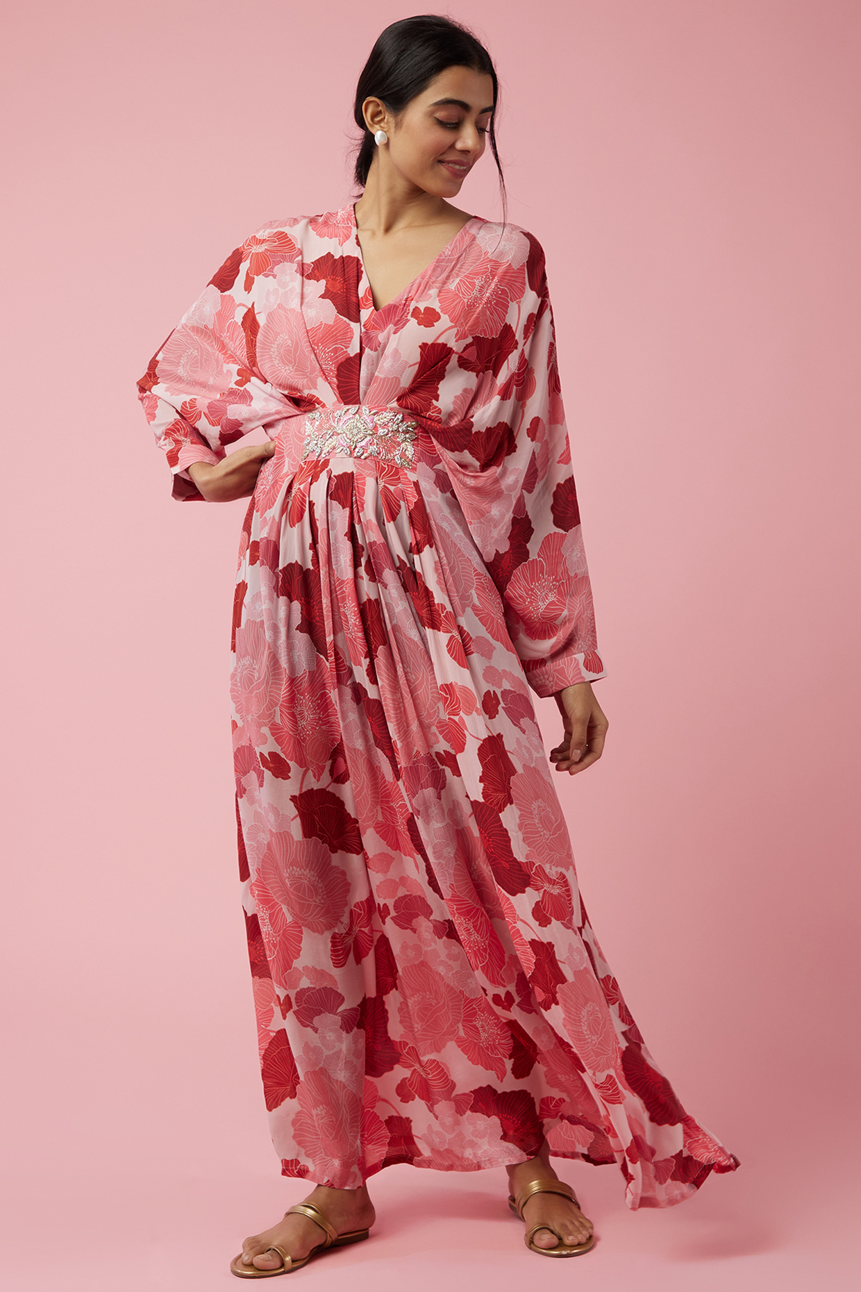 Pink Floral Printed Kaftan by Archana Shah at Pernia's Pop Up Shop