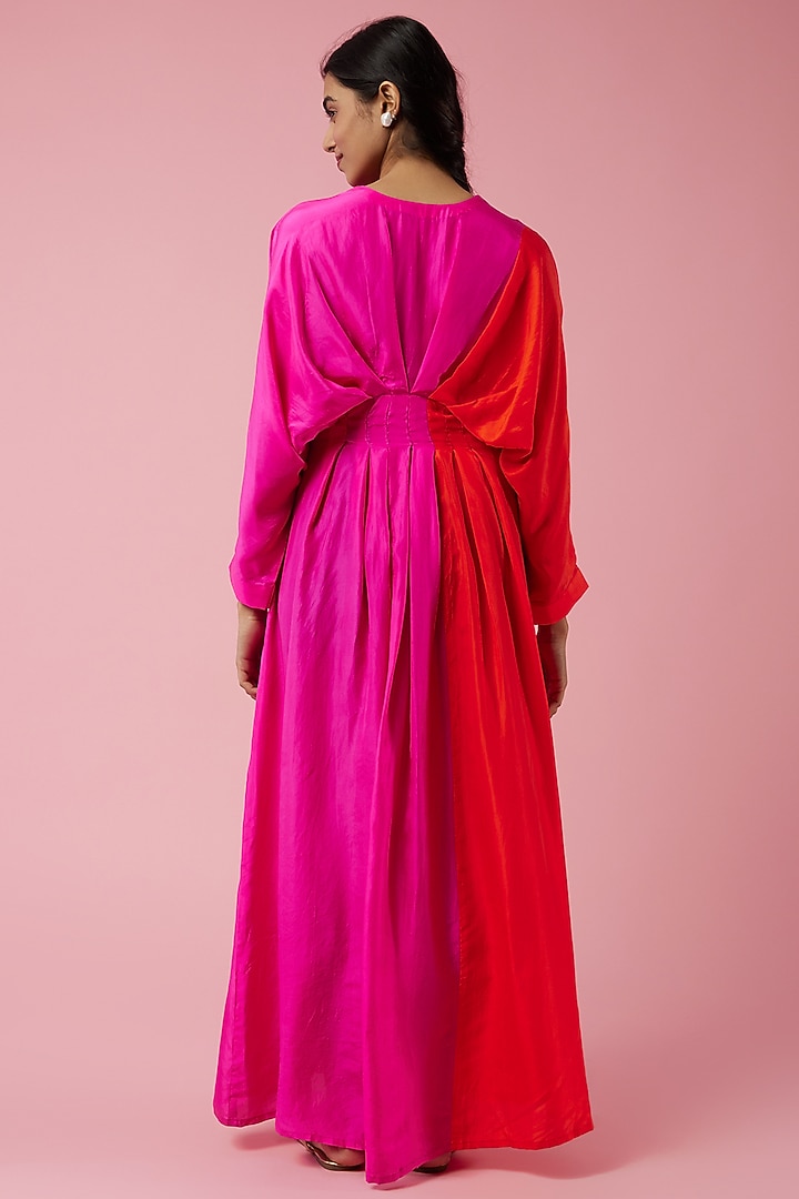 Orange & Fuchsia Habutai Silk Kaftan by Archana Shah at Pernia's Pop Up Shop