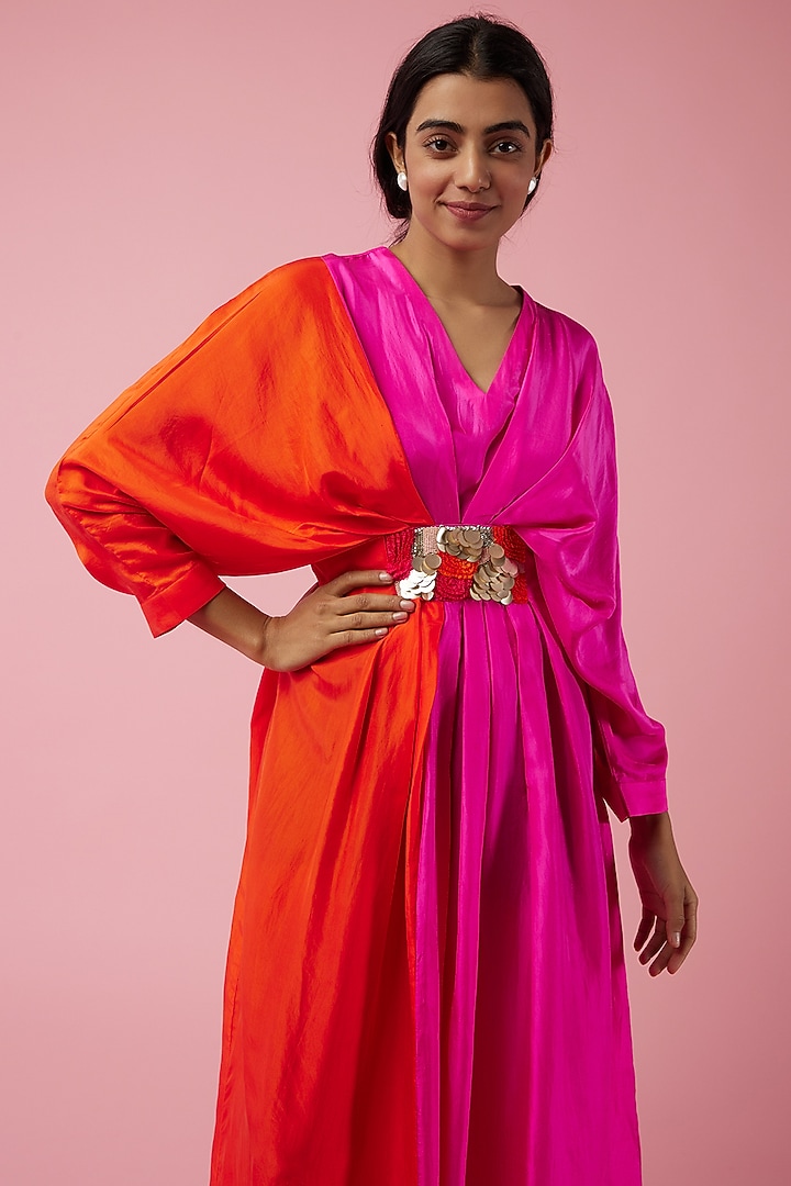Orange & Fuchsia Habutai Silk Kaftan by Archana Shah at Pernia's Pop Up Shop