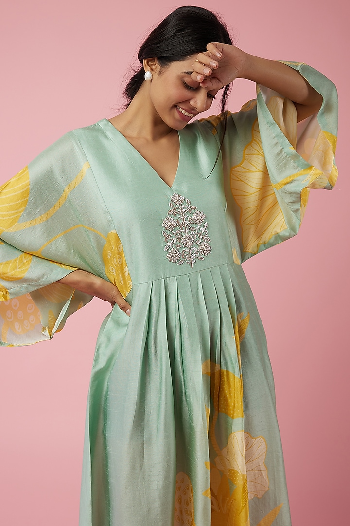 Aqua Blue Floral Printed Vacation Dress by Archana Shah at Pernia's Pop Up Shop