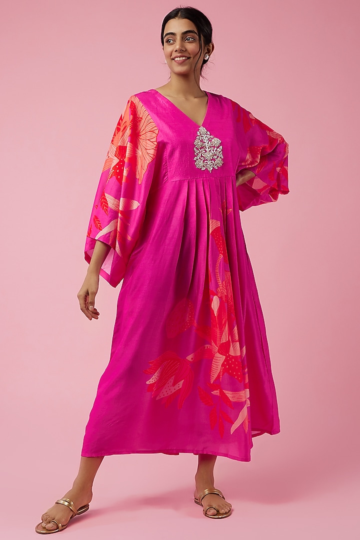 Fuchsia Floral Printed Dress by Archana Shah