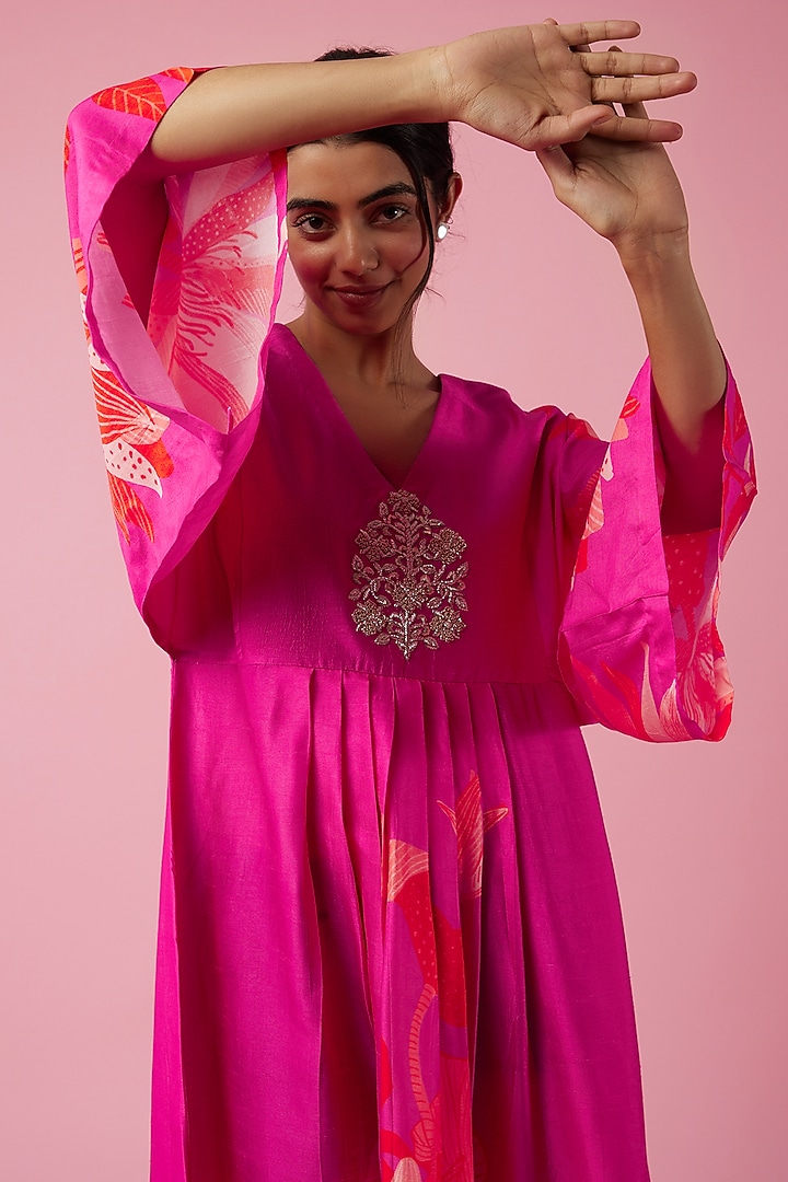 Fuchsia Floral Printed Vacation Dress by Archana Shah at Pernia's Pop Up Shop