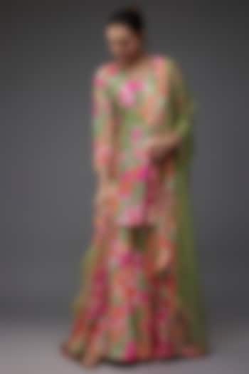 Green Bemberg Printed Wedding Sharara Set by Archana Shah at Pernia's Pop Up Shop