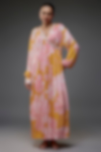 Yellow Natural Bemberg Crepe Digital Printed Wrap Tunic Set by Archana Shah at Pernia's Pop Up Shop