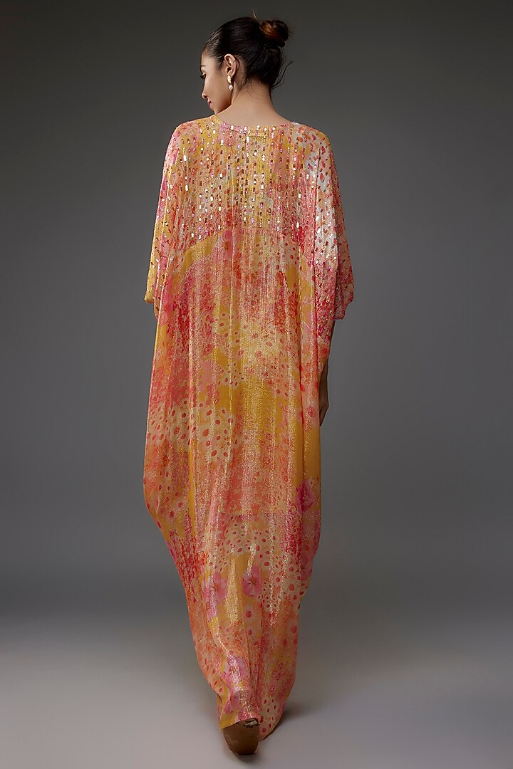 Orange Georgette Shimmer Sequins Embroidered Kaftan by Archana Shah at Pernia's Pop Up Shop