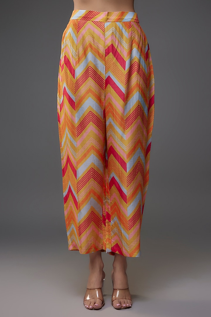 Yellow Bemberg Silk Digital Printed & Hand Embroidered Tunic Set by Archana Shah at Pernia's Pop Up Shop