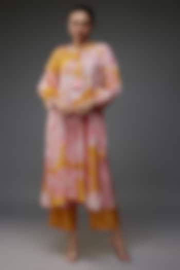 Mustard Yellow & pink Bemberg Silk Digital Printed Tunic Set by Archana Shah at Pernia's Pop Up Shop