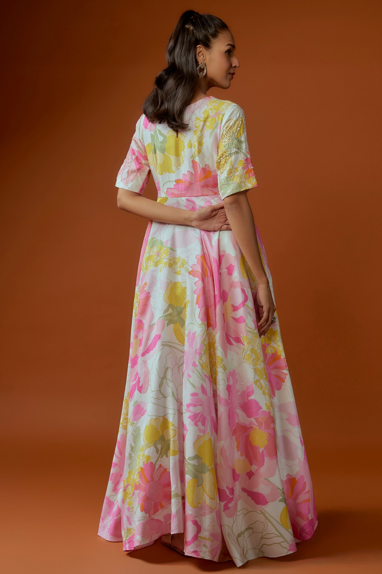 White Silk Floral Printed Maxi Dress by Archana Shah at Pernia's Pop Up