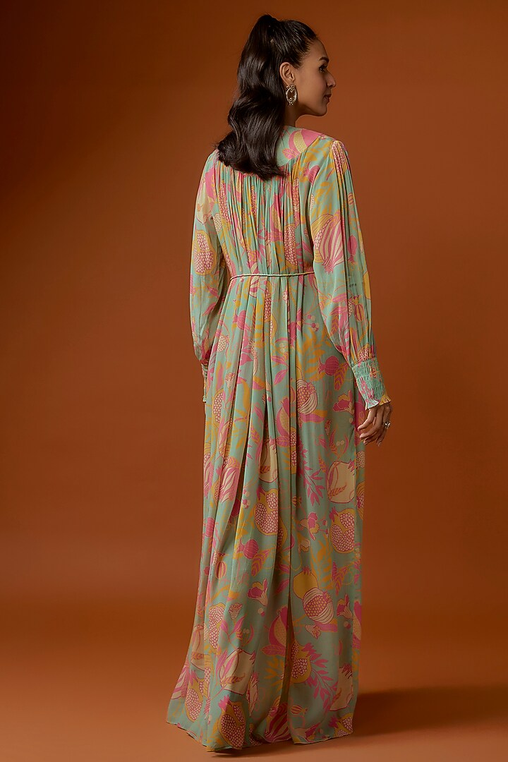 Green Crepe Floral Printed Maxi Vacation Dress by Archana Shah at Pernia's Pop Up Shop